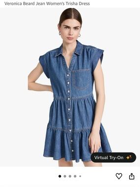 Veronica Beard Denim Tiered Shirtdress in Blue